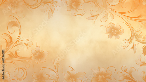 autumn soft color golden yellow warm background parchment with a thin barely noticeable floral ornament, wallpaper copy space, vintage design