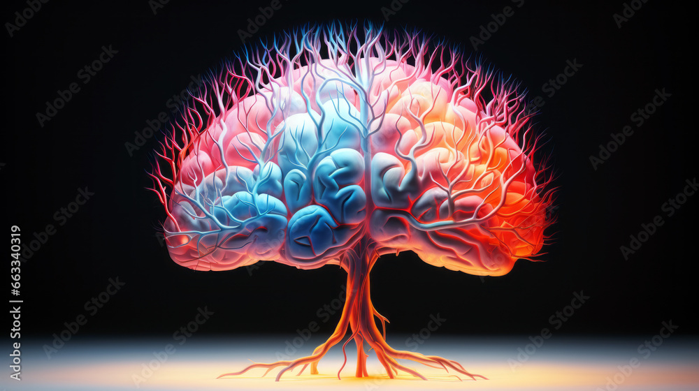 illuminated brain shaped like a tree - obrazy, fototapety, plakaty 