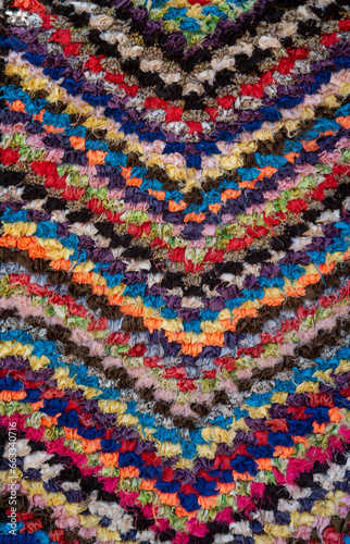 Carpet of many colorful pieces of fabric in Morocco