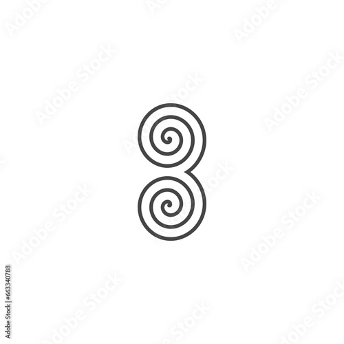 The monogram is the number 3 and spiral. Elegant and outline.