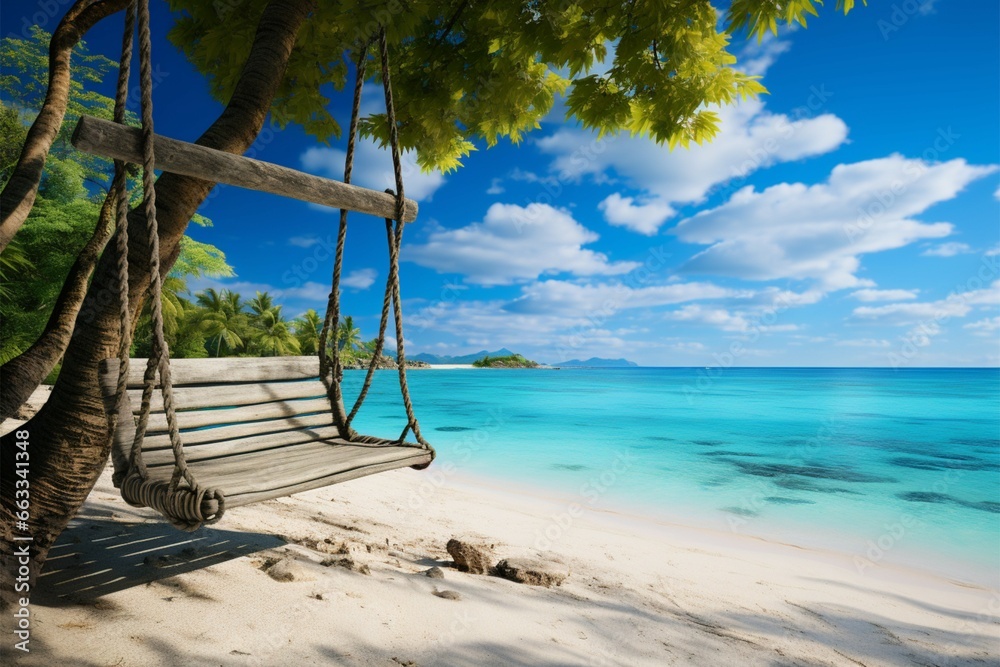 A serene island escape, where a beach swing beckons serenity