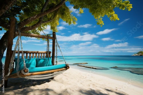 A serene island escape  where a beach swing beckons serenity