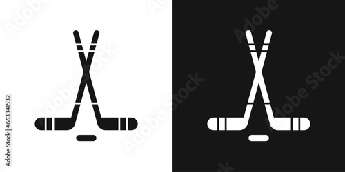 Hockey stick vector icon. Crossed sticks and puck, hockey sign