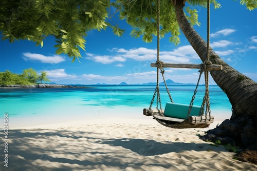 A serene island escape, where a beach swing beckons serenity © Jawed Gfx