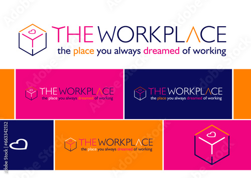 Logo Coworking Workplace Geometric Square Place Modern Concept Design visual identity brand Coloful Diversity magent pink orange blue dreamed dream heart love