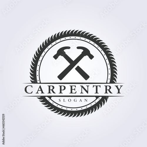 carpentry logo , woodworker hammer symbol vector illustration design