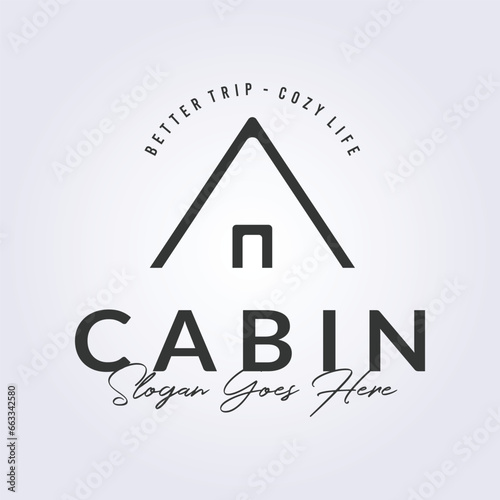 minimal cabin logo, outline log cottage icon symbol vector illustration design