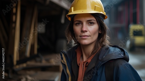 Strong and confident woman construction site worker, breaking gender stereotypes. Professional, skilled, and talented in building process.Competence and expertise in traditionally maledominated field