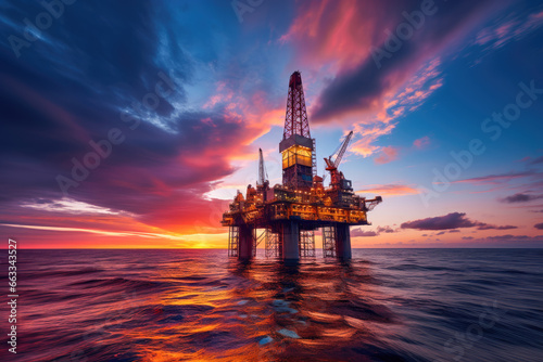 Offshore Oil Rig at Vibrant Sunset © Daniel