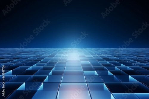 Abstract perspective squares on a white and dark blue backdrop