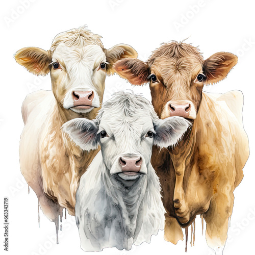 Three Cute Charolais Cow Watercolor Png Graphic © alihriday