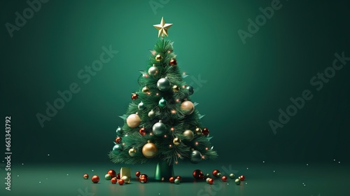  a christmas tree with ornaments and a star on top of it.  generative ai
