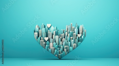  a heart shaped cityscape with buildings in the background. generative ai