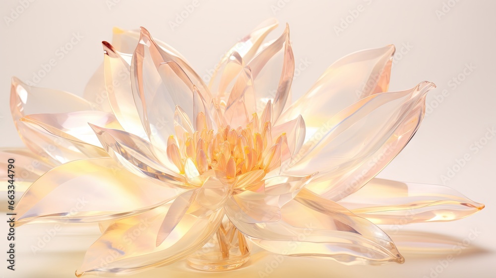 a glass flower is shown on a white surface with a light reflection. generative ai a glass flower is shown on a white surface with a light reflection. generative ai