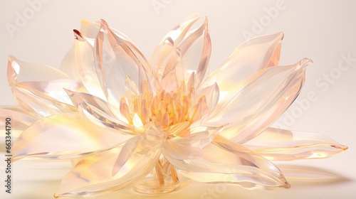  a glass flower is shown on a white surface with a light reflection. generative ai