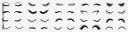 Black eyelash icon collection. Set of eyelash icons. Cartoon eyelashes. Black closed eyes girl with eyelashes icons photo