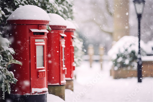 red mailbox on a snowy day covered in snow in winter © Elena