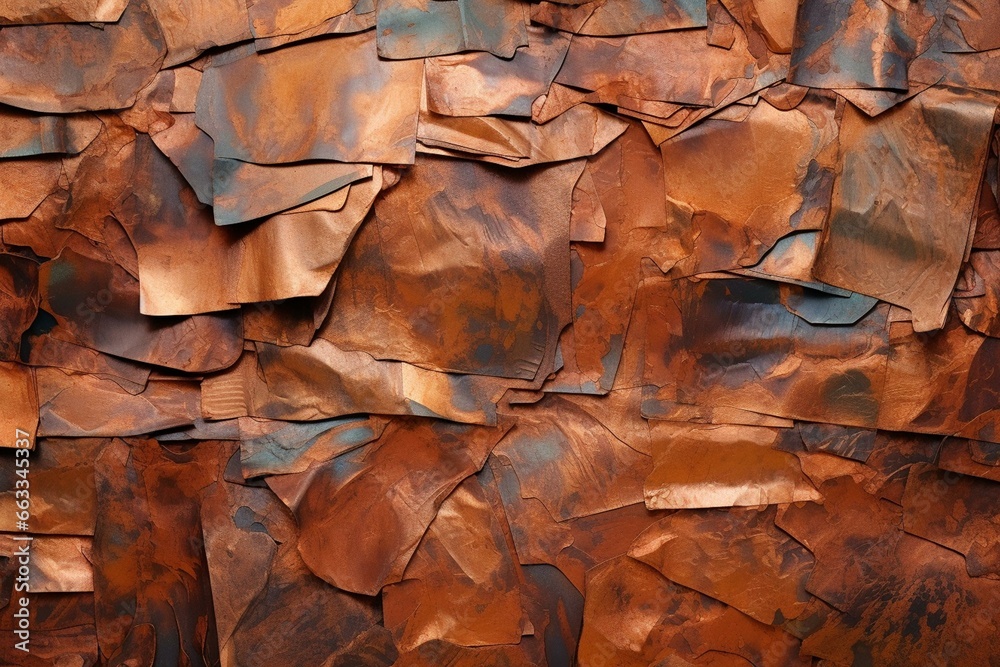 An old scrap of copper material, wired and sheet, obtained from a recycling firm for use as wallpaper or background. Generative AI