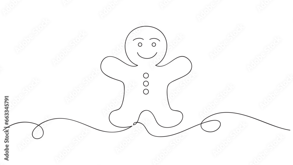 Continuous line drawing of Gingerbread cookie christmas. Vector illustration. Continuous line drawing of Gingerbread cookie christmas. Vector illustration.