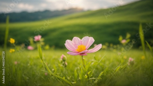 Solitary Beauty  Wildflower in Green Meadow