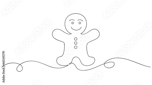 Continuous line drawing of Gingerbread cookie christmas. Vector illustration.