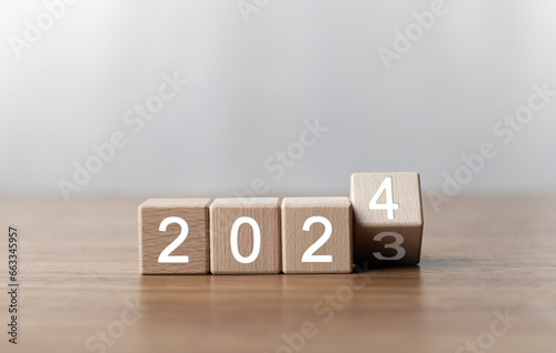 2024 Happy New year background. Businessman touch on 2024 target and goal for preparation new year change and start new. Setup objective target business cost and budget planning of new year concept.