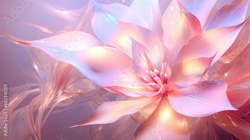  a large pink flower with lots of leaves in the background.  generative ai © Nadia