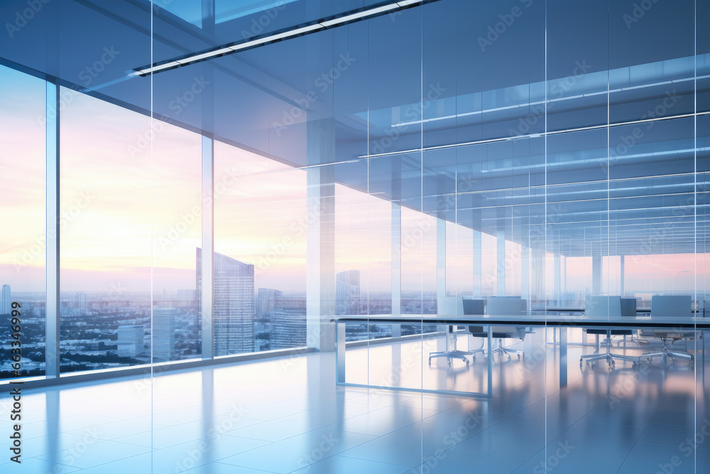 Empty modern office with large windows . Business background