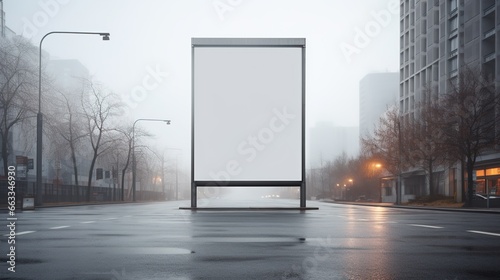 Blank outdoor billboard mockup, advertising banner with city street background.