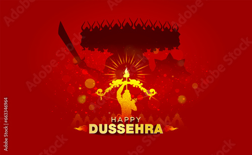 Happy Dussehra festival of India. Lord Rama killing Ravana background. Vijayadashami vector illustration design.