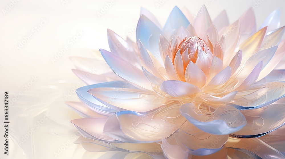  a white and blue flower on a white background with a light reflection.  generative ai