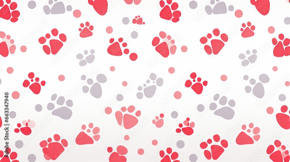  a white background with red and gray paw prints on it.  generative ai