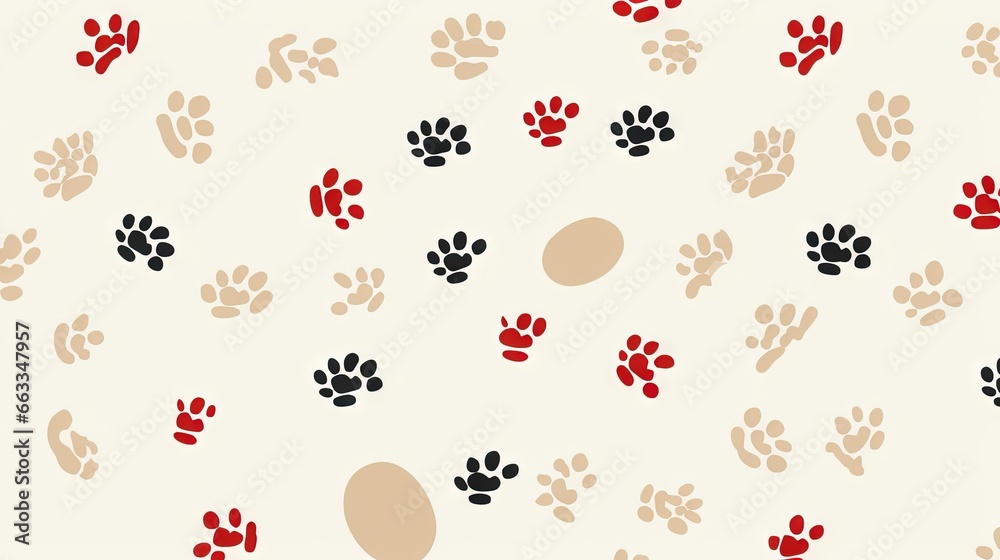 a pattern of paw prints on a white background with red, black, and tan colors. generative ai a pattern of paw prints on a white background with red, black, and tan colors. generative ai