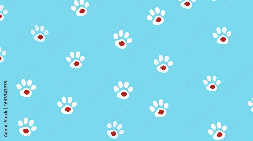 a blue background with white and red paw prints on it. generative ai a blue background with white and red paw prints on it. generative ai