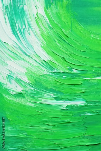 Multi colored abstract acrylic green color strokes on canvas texture wallpaper.