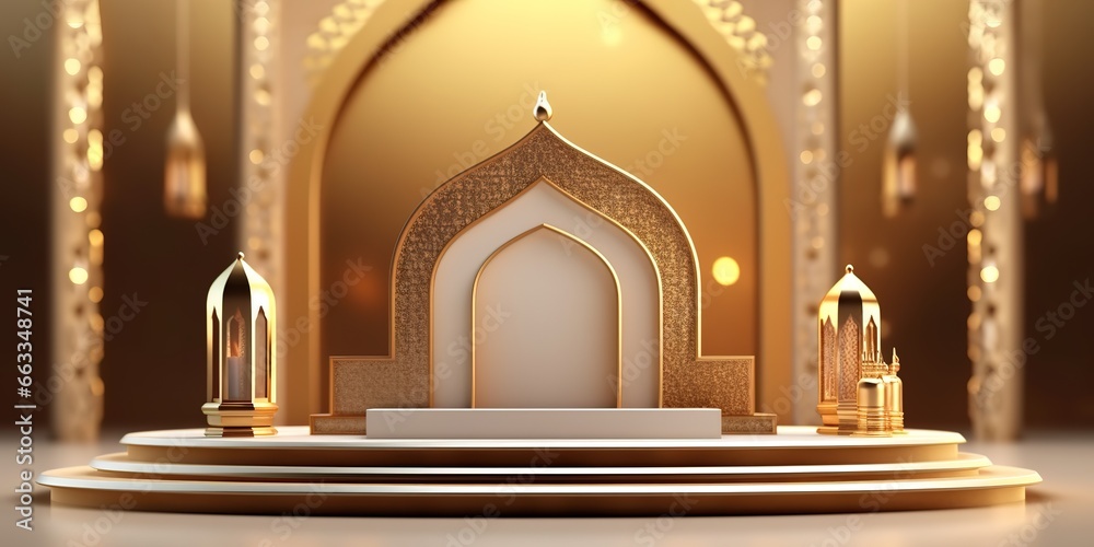 Islamic themed backgrounds with a gold dome shape can be used for product backgrounds, promotions, advertisements and greeting cards.