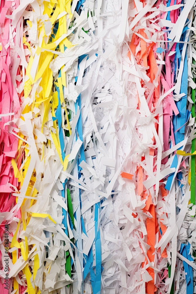 Image of portrait colorful shredded papers full frame.