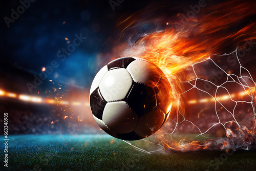 When a soccer player strikes the ball  it becomes a fireball aimed at the goal. Leading the team to victory  the goal is attained. The concept of passion  zeal  and success.