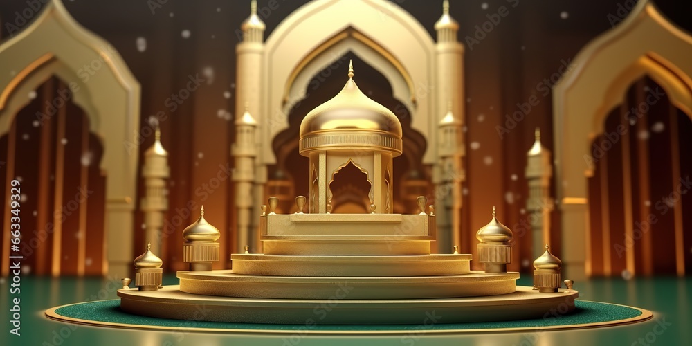 Islamic themed backgrounds with a gold dome shape can be used for product backgrounds, promotions, advertisements and greeting cards.