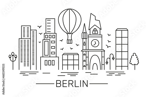 Vector illustration Berlin city on a white background. Lineart style. Design of various souvenirs, stickers, mugs, magnets.