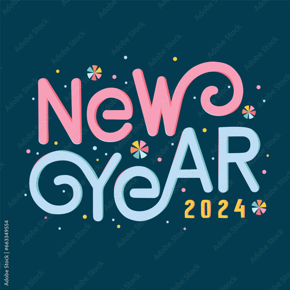 New Year 2024 lettering. Hand drawn typography.