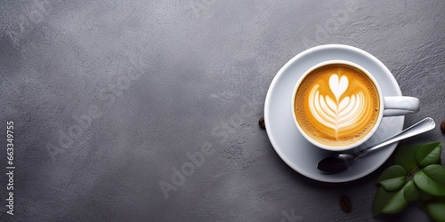 coffee latte in photo on black cement background. generative AI