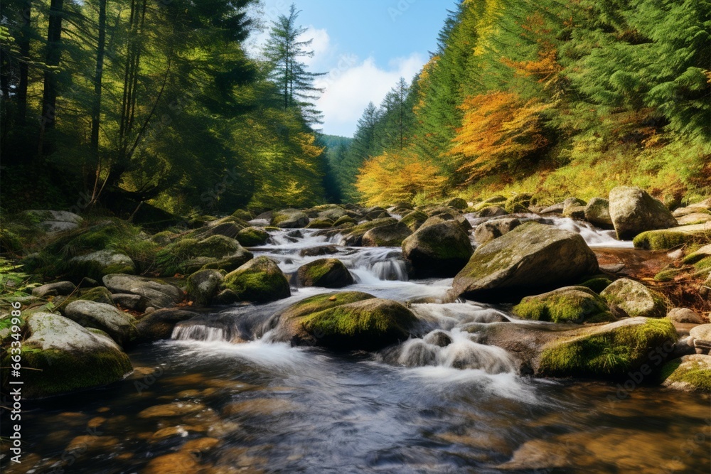Autumns charm Close up nature landscape with mountain creek and forest Autumns charm Close up nature landscape with mountain creek and forest