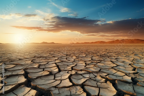 Barren expanse The cracked earth of a desert landscape, endless sky