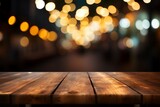 Bokeh light background sets the stage for showcasing products on wood