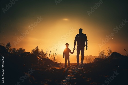 Bonding in shadow Father and son standing side by side