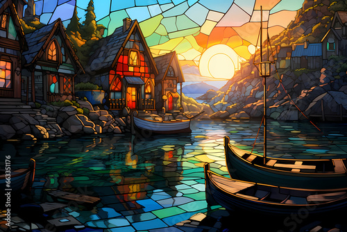 Fotomurale Coastal Fishing stained glass style