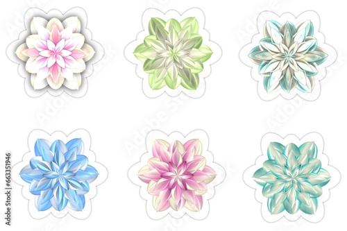 shiny colorful flowers stickers set7