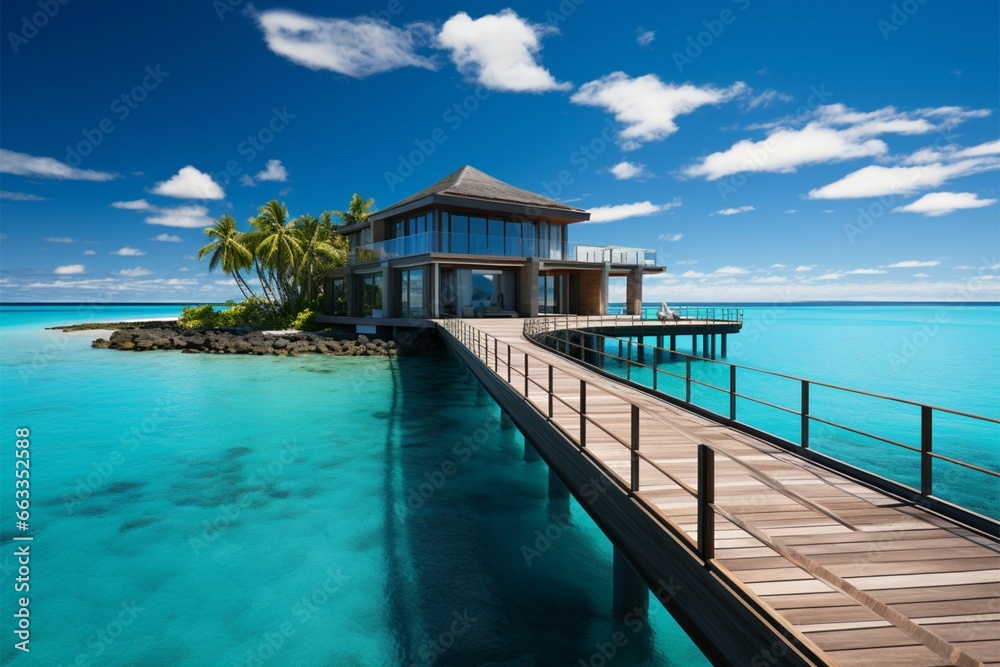 Breathtaking Maldives panorama Luxury villas, crystal sea, and sunny perfection