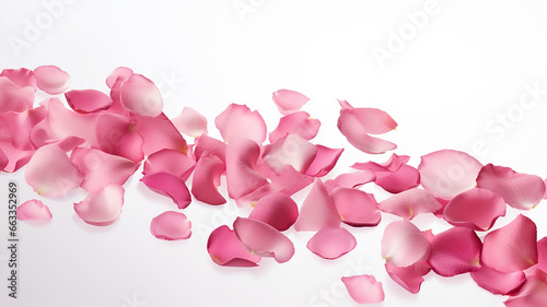 falling rose petals on a white background isolated